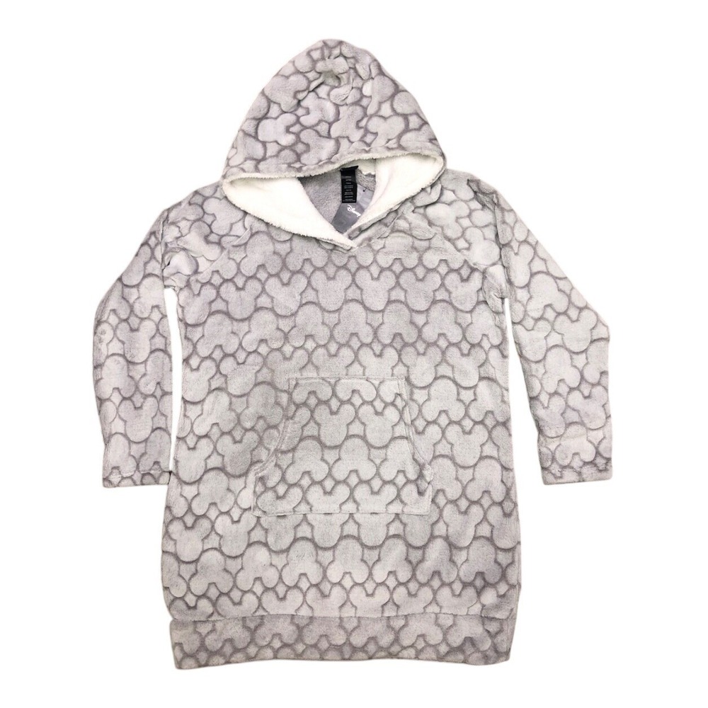 Disney Sleepwear Hoodie Women's L Gray Soft‎ Fleece Lounger Mickey Mouse NEW